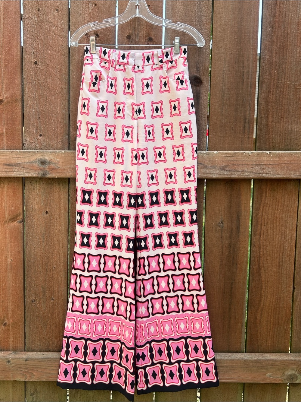 ZARA Retro Geometric Flare Leg High Waist Pink Pants Size Small